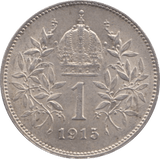 1915 1 CORONA SILVER AUSTRIA - SILVER WORLD COINS - Cambridgeshire Coins