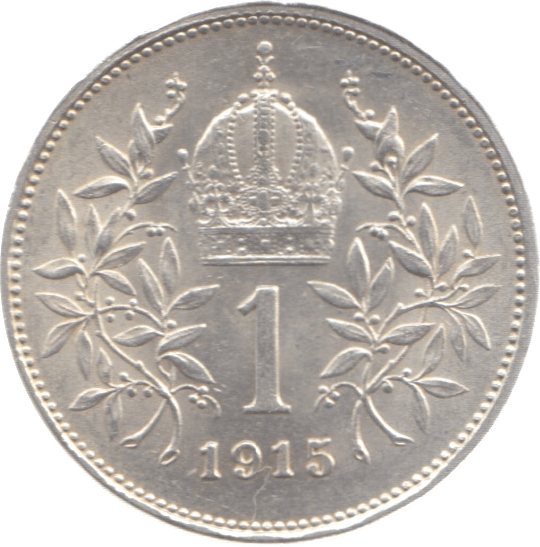 1915 AUSTRIA HUNGARY SILVER ONE KORONA - SILVER WORLD COINS - Cambridgeshire Coins
