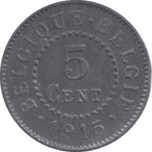 1915 BELGIUM 5 CENTS - WORLD COINS - Cambridgeshire Coins