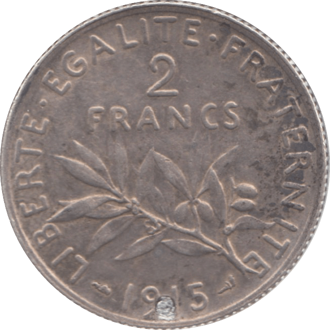 1915 FRANCE SILVER 2 FRANCS HOLED - SILVER WORLD COINS - Cambridgeshire Coins