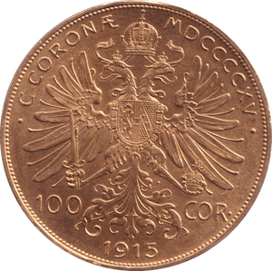1915 GOLD 100 CORONE AUSTRIA - Gold World Coins - Cambridgeshire Coins
