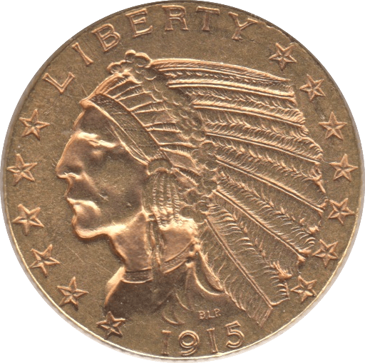 1915 GOLD FIVE DOLLARS USA - Gold World Coins - Cambridgeshire Coins