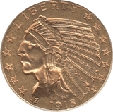 1915 GOLD FIVE DOLLARS USA - Gold World Coins - Cambridgeshire Coins