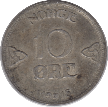 1915 NORWAY SILVER 10 ORE - SILVER WORLD COINS - Cambridgeshire Coins