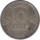 1915 NORWAY SILVER 10 ORE - SILVER WORLD COINS - Cambridgeshire Coins