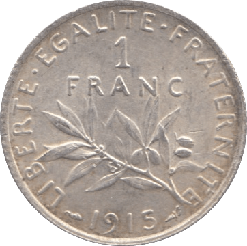 1915 SILVER 1 FRANC FRANCE - SILVER WORLD COINS - Cambridgeshire Coins