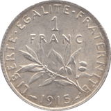 1915 SILVER 1 FRANC FRANCE - SILVER WORLD COINS - Cambridgeshire Coins