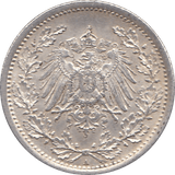1915 SILVER 1/2 MARK MINT MARK A GERMANY REF H92 - WORLD SILVER COINS - Cambridgeshire Coins