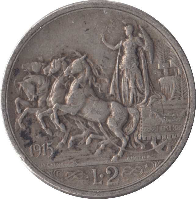 1915 SILVER 2 LIRA ITALY - SILVER WORLD COINS - Cambridgeshire Coins