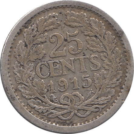 1915 SILVER 25 CENTS NETHERLANDS H108 - SILVER WORLD COINS - Cambridgeshire Coins