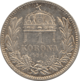1915 SILVER AUSTROHUNGARIAN ONE KORONA - WORLD SILVER COINS - Cambridgeshire Coins