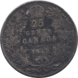 1915 SILVER CANADA 25 CENTS - WORLD SILVER COINS - Cambridgeshire Coins