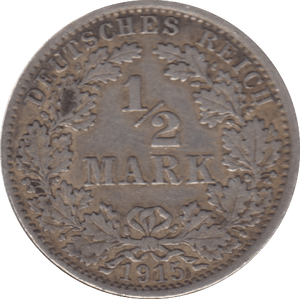 1915 SILVER GERMAN 1/2 MARK - SILVER WORLD COINS - Cambridgeshire Coins