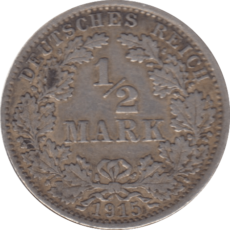 1915 SILVER GERMAN 1/2 MARK - SILVER WORLD COINS - Cambridgeshire Coins