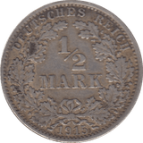 1915 SILVER GERMAN 1/2 MARK - SILVER WORLD COINS - Cambridgeshire Coins