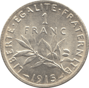 1915 SILVER ONE FRANC FRANCE ( UNC ) - SILVER WORLD COINS - Cambridgeshire Coins