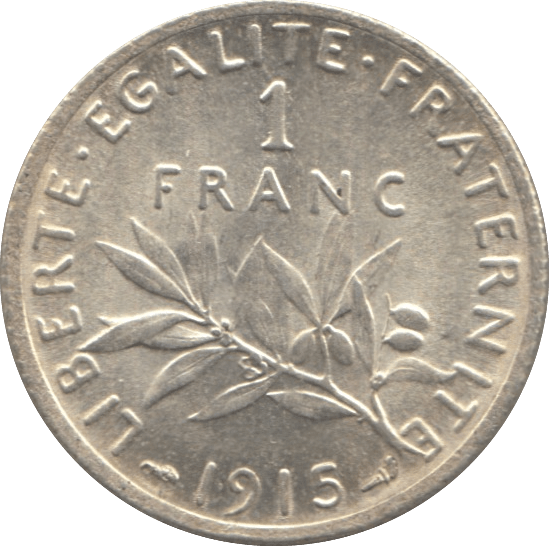 1915 SILVER ONE FRANC FRANCE ( UNC ) - SILVER WORLD COINS - Cambridgeshire Coins