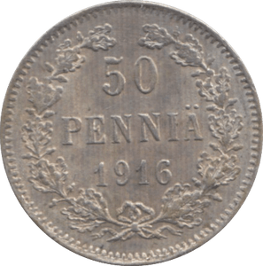 1916 50 PENNIA FINLAND RUSSIAN EMPIRE - WORLD SILVER COINS - Cambridgeshire Coins