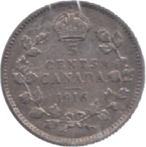 1916 CANADA SILVER 5 CENTS - WORLD SILVER COINS - Cambridgeshire Coins