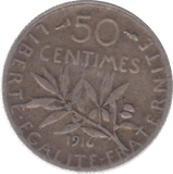 1916 FRANCE 50 CENTIMES - WORLD COINS - Cambridgeshire Coins