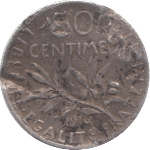 1916 FRANCE FIFTY CENTIMES - WORLD COINS - Cambridgeshire Coins
