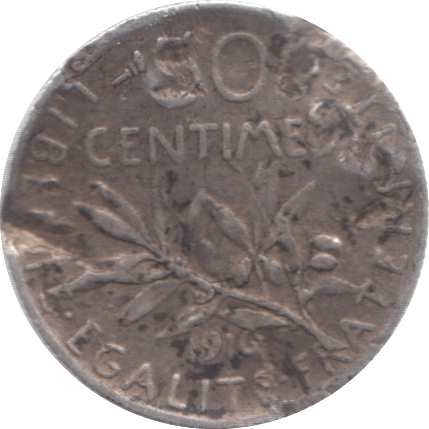 1916 FRANCE FIFTY CENTIMES - WORLD COINS - Cambridgeshire Coins