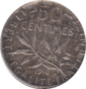 1916 FRANCE FIFTY CENTIMES - WORLD COINS - Cambridgeshire Coins