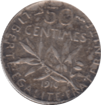 1916 FRANCE FIFTY CENTIMES - WORLD COINS - Cambridgeshire Coins