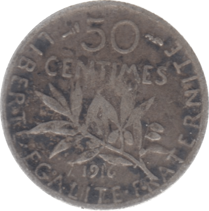 1916 FRANCE SILVER 50 CENTIMES - SILVER WORLD COINS - Cambridgeshire Coins