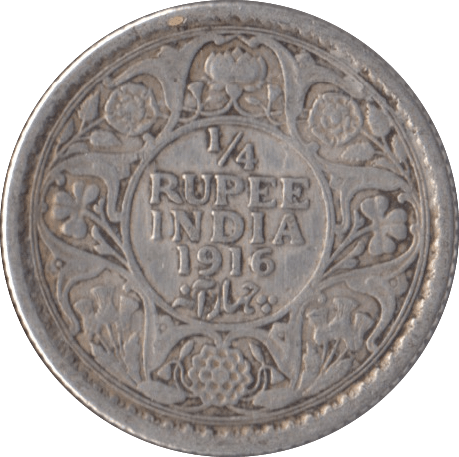 1916 SILVER 1/4 RUPEE INDIA - SILVER WORLD COINS - Cambridgeshire Coins