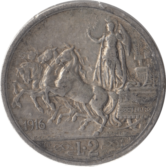 1916 SILVER 2 LIRA ITALY - SILVER WORLD COINS - Cambridgeshire Coins