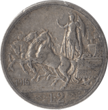 1916 SILVER 2 LIRA ITALY - SILVER WORLD COINS - Cambridgeshire Coins