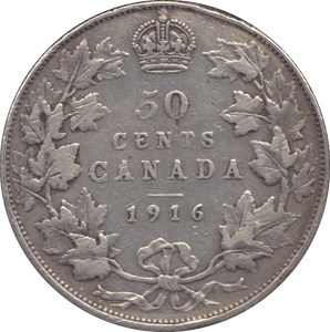 1916 SILVER FIFTY CENTS CANADA - WORLD SILVER COINS - Cambridgeshire Coins