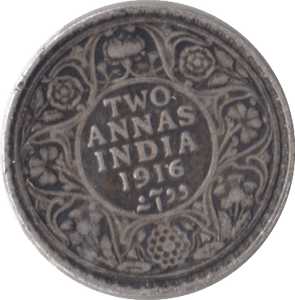 1916 SILVER INDIA TWO ANNAS - SILVER WORLD COINS - Cambridgeshire Coins