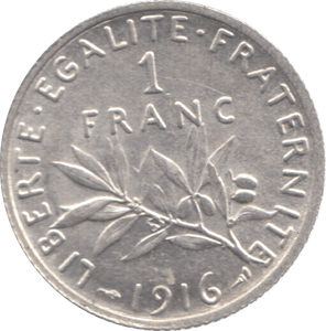 1916 SILVER ONE FRANC FRANCE - WORLD SILVER COINS - Cambridgeshire Coins