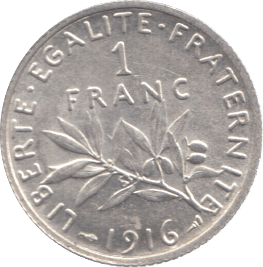 1916 SILVER ONE FRANC FRANCE - WORLD SILVER COINS - Cambridgeshire Coins