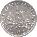 1916 SILVER ONE FRANC FRANCE - WORLD SILVER COINS - Cambridgeshire Coins