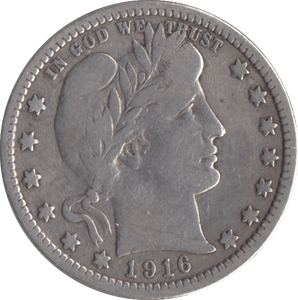 1916 SILVER QUARTER DOLLAR USA - SILVER WORLD COINS - Cambridgeshire Coins