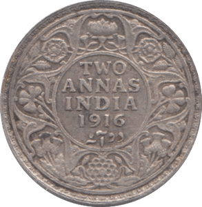 1916 SILVER TWO ANNAS INDIA - SILVER WORLD COINS - Cambridgeshire Coins