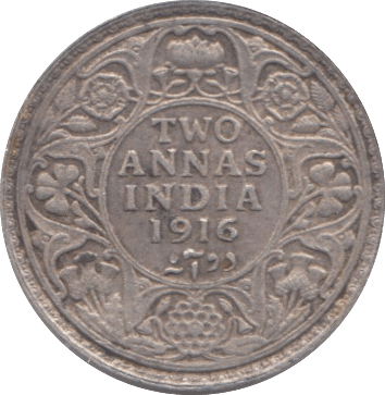 1916 SILVER TWO ANNAS INDIA - SILVER WORLD COINS - Cambridgeshire Coins