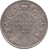 1916 SILVER TWO ANNAS INDIA - SILVER WORLD COINS - Cambridgeshire Coins