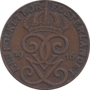 1916 SWEDEN 2 ORE - WORLD COINS - Cambridgeshire Coins