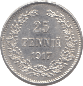 1917 25 PENNIA SILVER RUSSIAN EMPIRE REF 1 - WORLD SILVER COINS - Cambridgeshire Coins