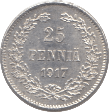 1917 25 PENNIA SILVER RUSSIAN EMPIRE REF 1 - WORLD SILVER COINS - Cambridgeshire Coins