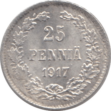 1917 25 PENNIA SILVER RUSSIAN EMPIRE REF 2 - WORLD SILVER COINS - Cambridgeshire Coins
