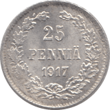1917 25 PENNIA SILVER RUSSIAN EMPIRE REF 2 - WORLD SILVER COINS - Cambridgeshire Coins
