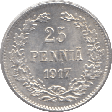 1917 25 PENNIA SILVER RUSSIAN EMPIRE REF 3 - WORLD SILVER COINS - Cambridgeshire Coins