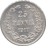 1917 25 PENNIA SILVER RUSSIAN EMPIRE REF 3 - WORLD SILVER COINS - Cambridgeshire Coins