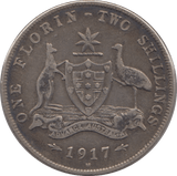 1917 AUSTRALIA SILVER TWO SHILLING - SILVER WORLD COINS - Cambridgeshire Coins
