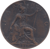 1917 FARTHING ( VF ) 3 - Farthing - Cambridgeshire Coins